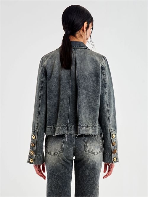 Giacca in Jeans Cropped con Bottoni Gioiello VICOLO | DF5044/NERO